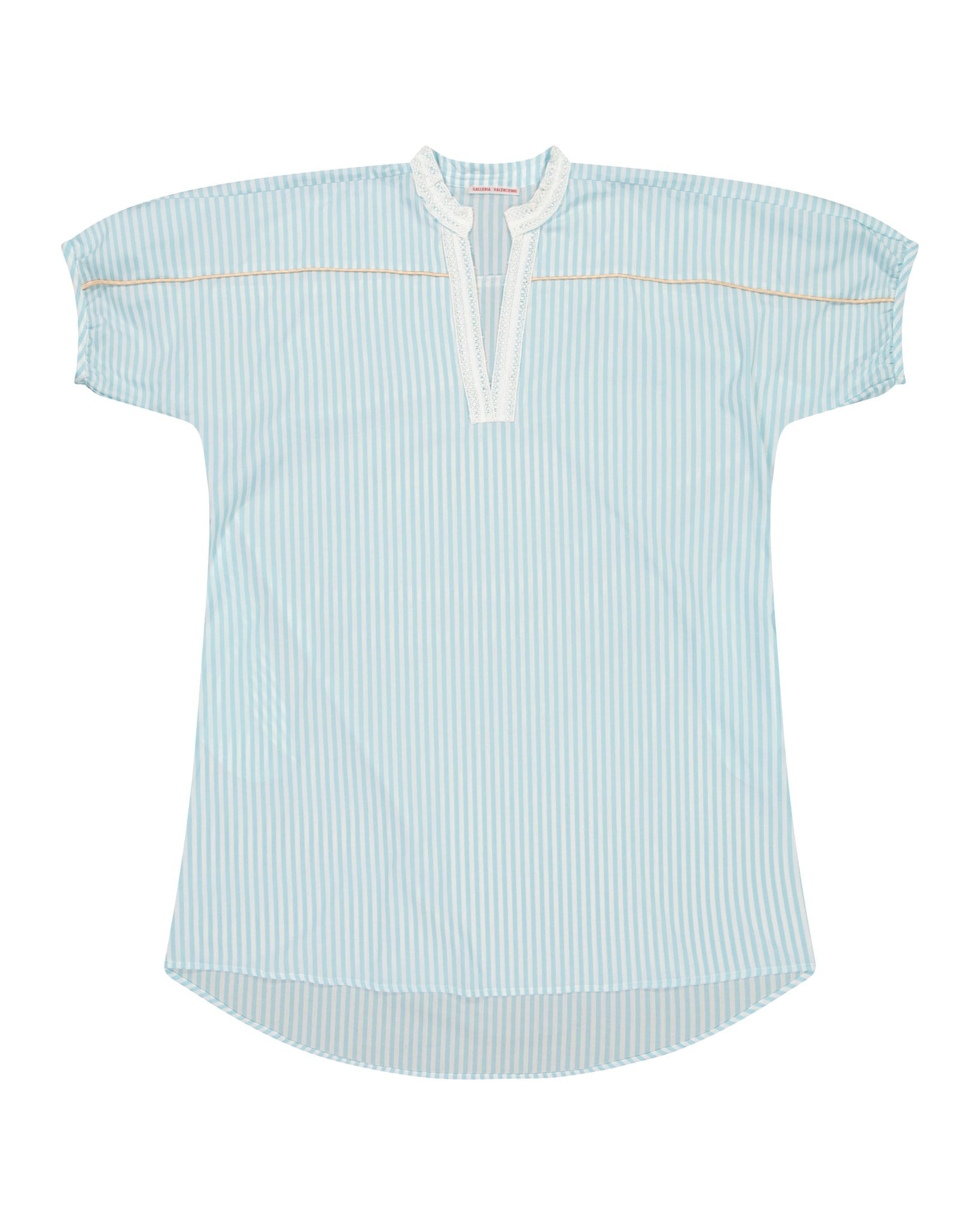 Dress - Romy Large stripes Lagoon blue dress and powder pink and cream piping