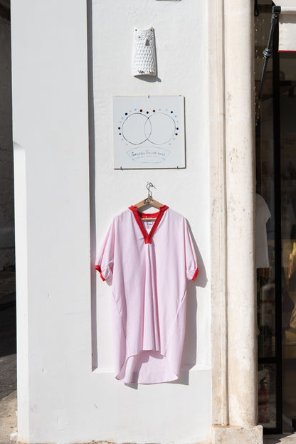 Dress - Romy Pink Gingham Dress With Lace And Red Armholes