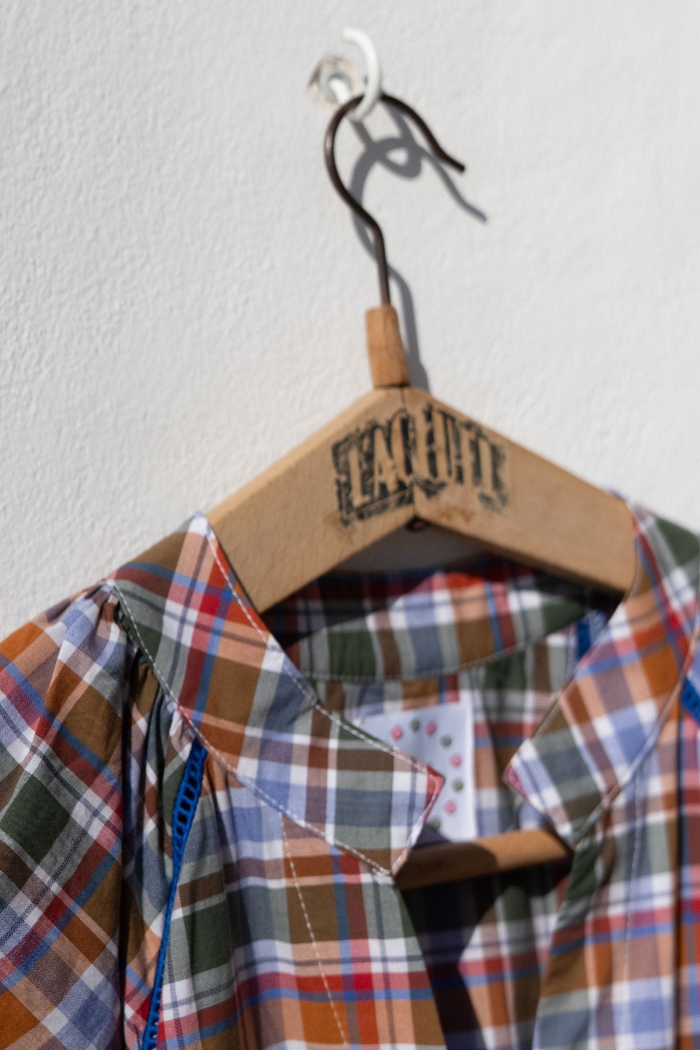 Dress - Simonetta Cotton Madras Print Insert Lace Royal Blue TU