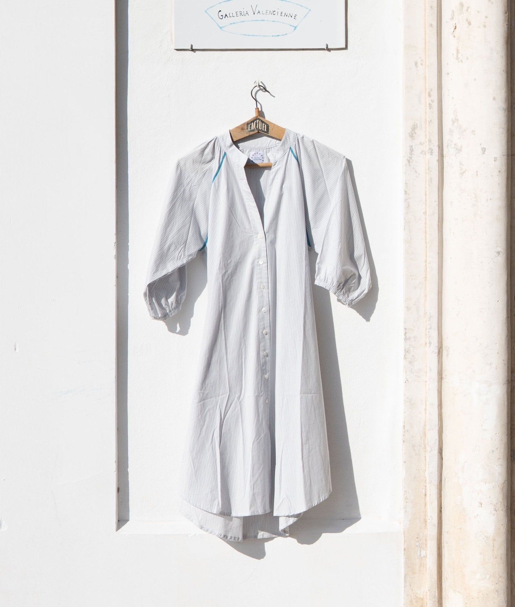 Dress - Simonetta Terracotta light Grey Stripes With Ladder Lace Turquoise Blue TU