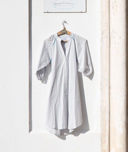 Dress - Simonetta Terracotta light Grey Stripes With Ladder Lace Turquoise Blue TU