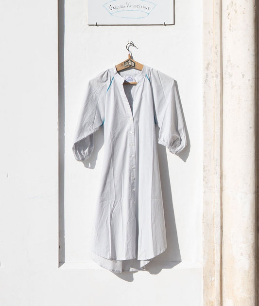 Dress - Simonetta Terracotta light Grey Stripes With Ladder Lace Turquoise Blue TU