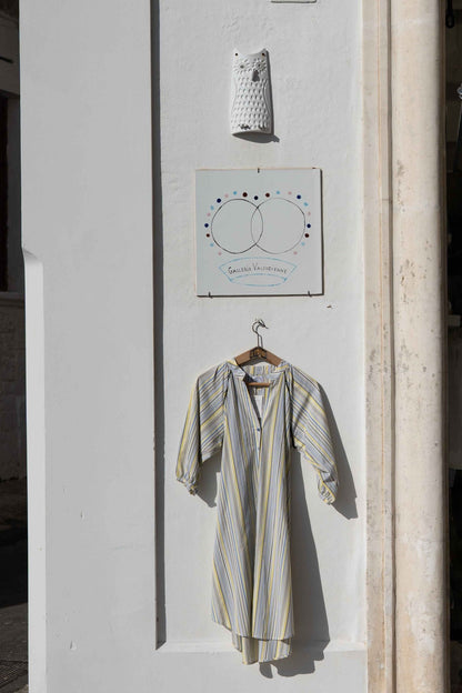 Dress - Simonetta yellow blue grey stripes