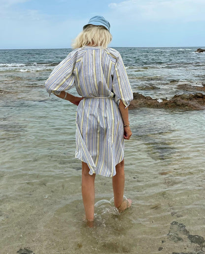 Dress - Simonetta yellow blue grey stripes