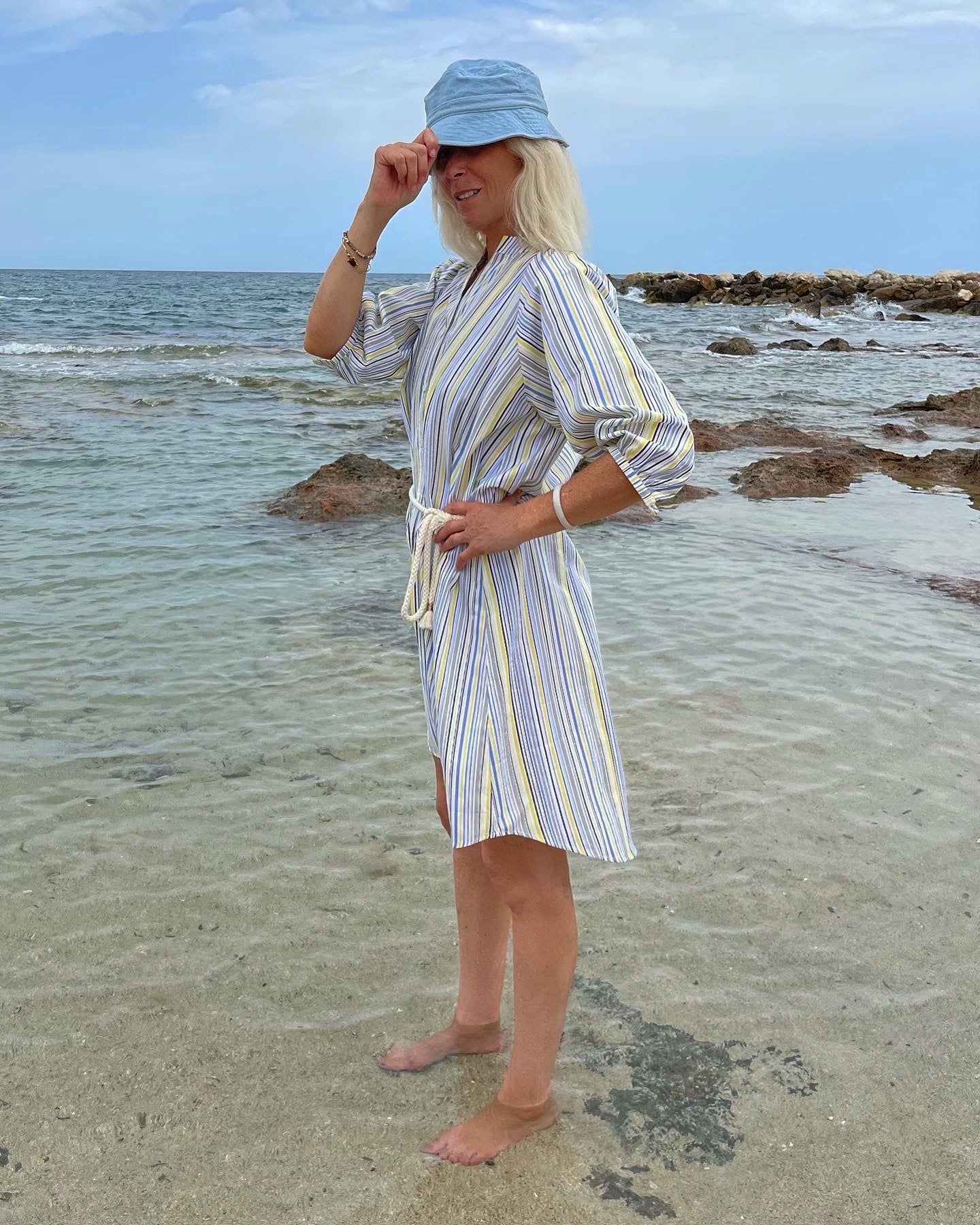 Dress - Simonetta yellow blue grey stripes