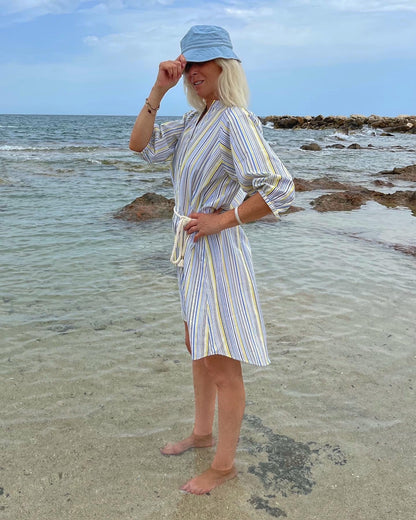 Dress - Simonetta yellow blue grey stripes