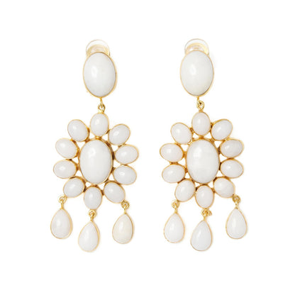 Earrings - Flower Power White Quartz Stone Clip Earrings