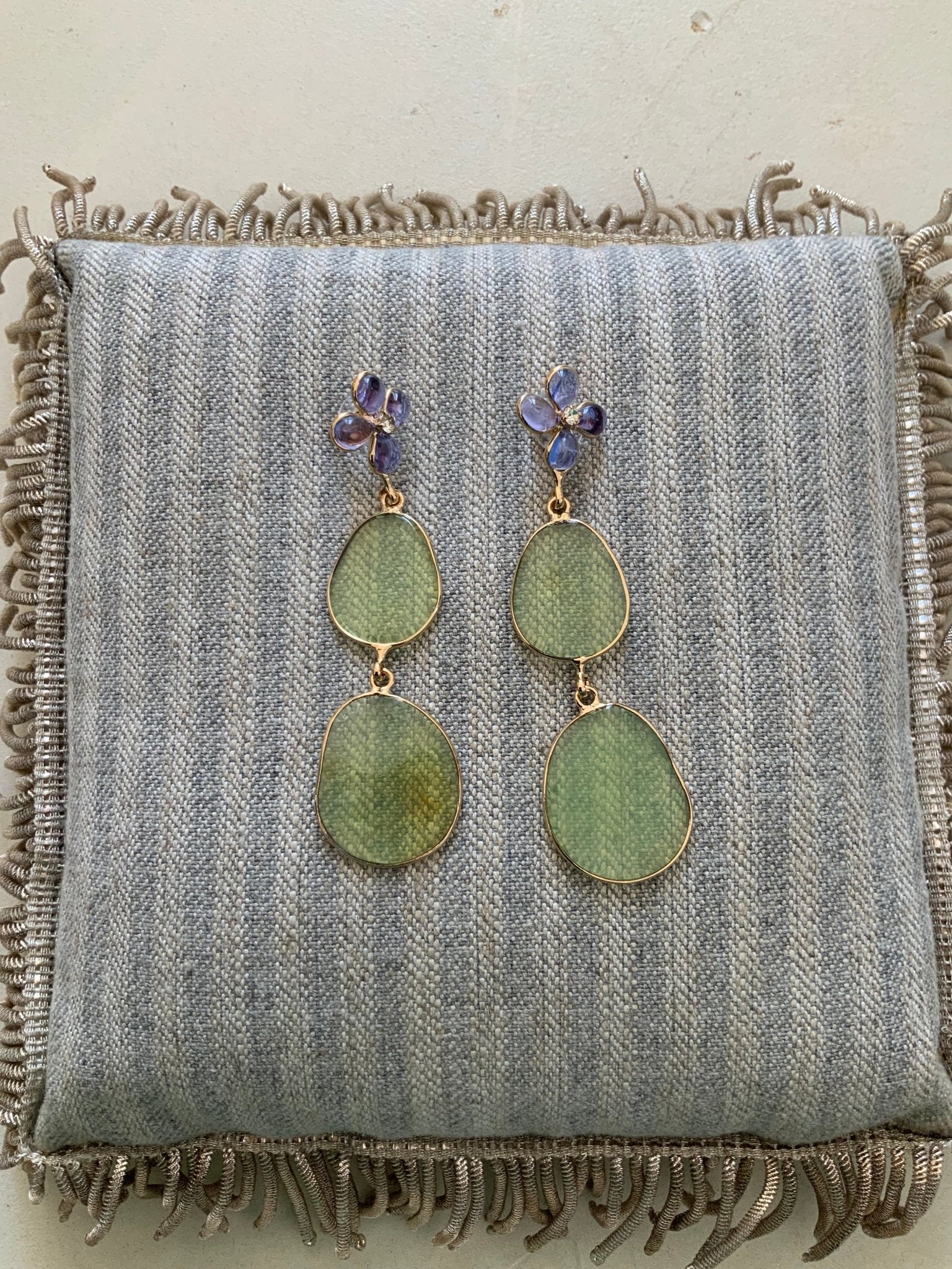 Earrings - Long double Luna green