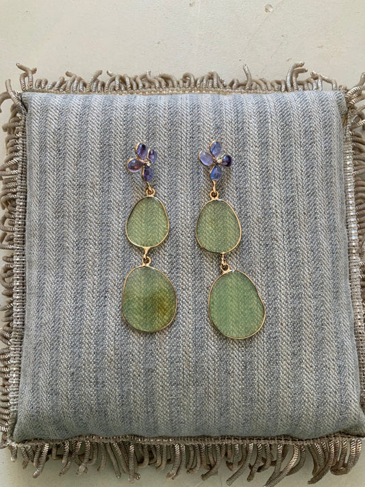 Earrings - Long double Luna green