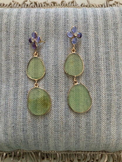 Earrings - Long double Luna green