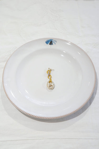 Earrings - Single Long Earring gold & Silver coffee bean - 24K 3N