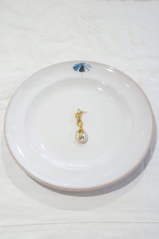 Earrings - Single Long Earring gold & Silver coffee bean - 24K 3N