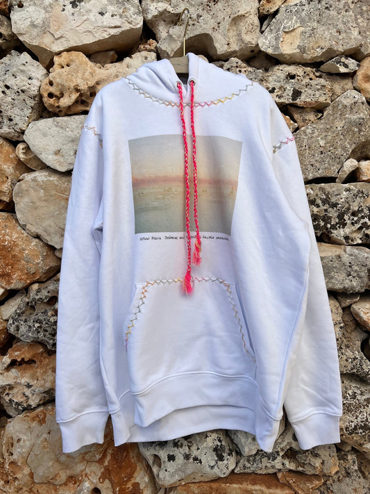 Hoodie - Miami Embroidered Fluo red multicolor cord