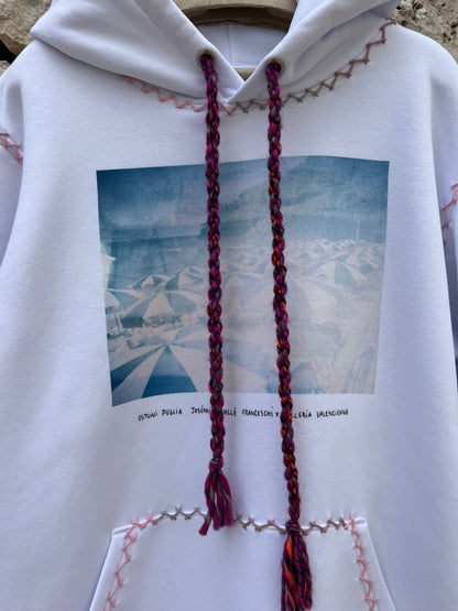 Hoodie - Parasols embroidered dark multicolor cord
