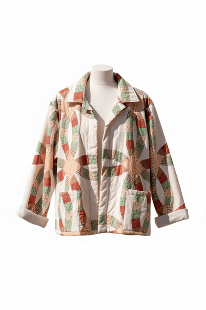 Jacket Women - Quilted Beige, Green and Brick