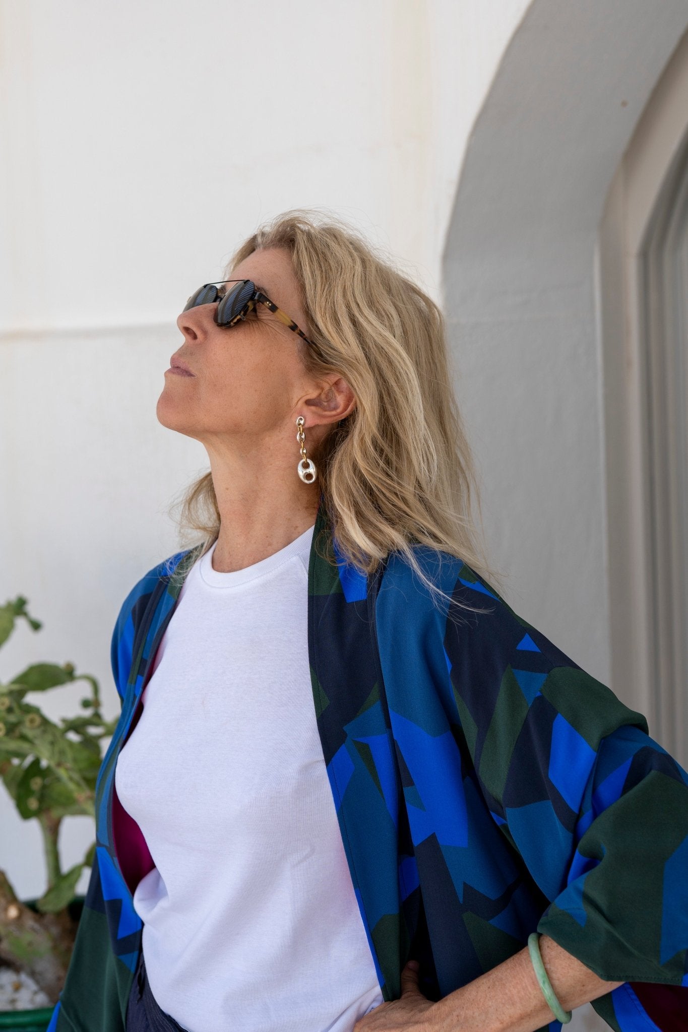 Kimono - Blue Camouflage inside Fuchsia