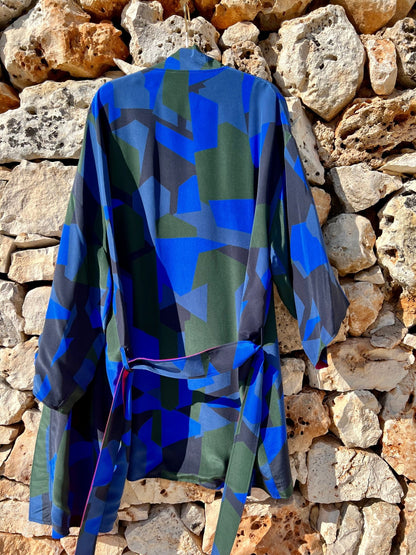 Kimono - Blue Camouflage inside Fuchsia