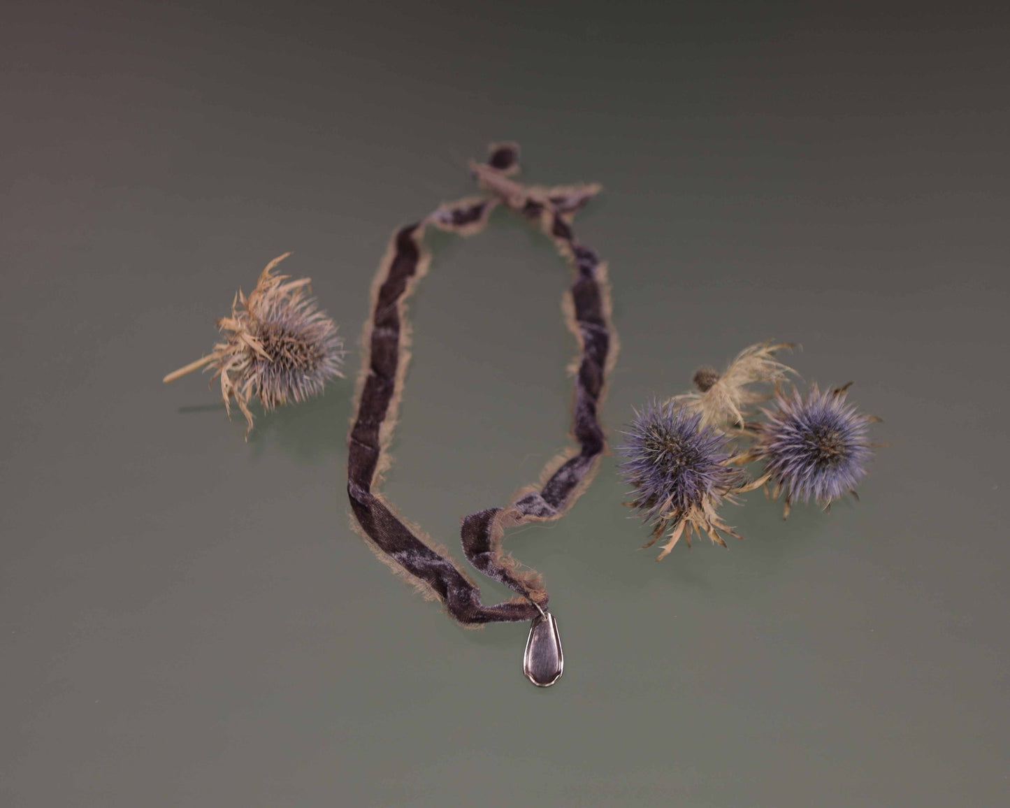 Necklace - Adjustable velvet Ribbon silverware upcycle Necklace