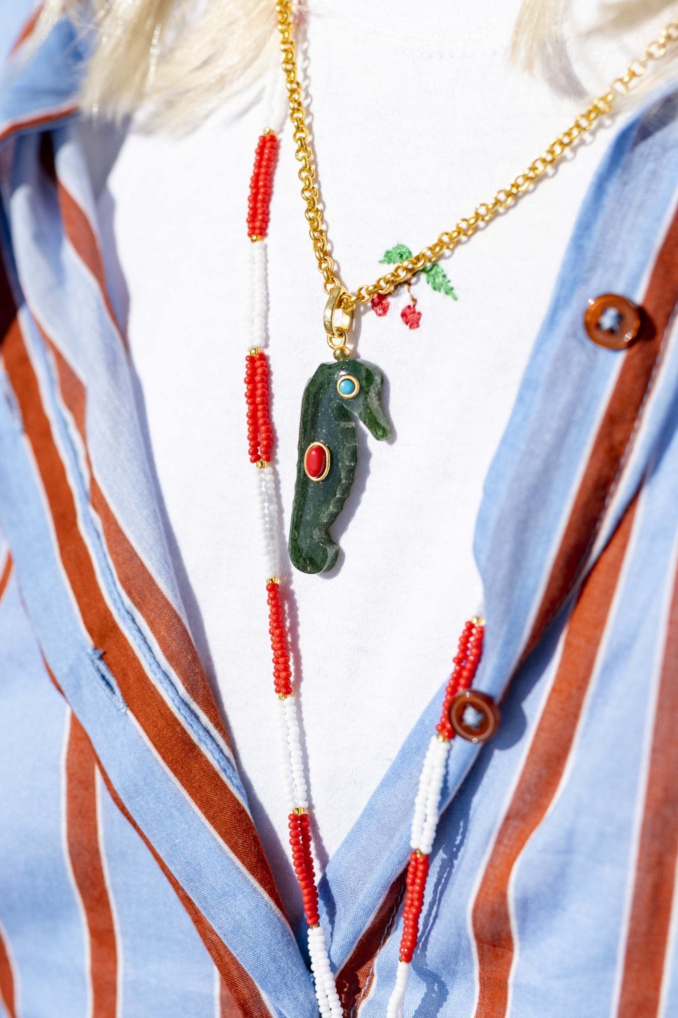 Necklace - Cavalluci Marini White Green Aventurine