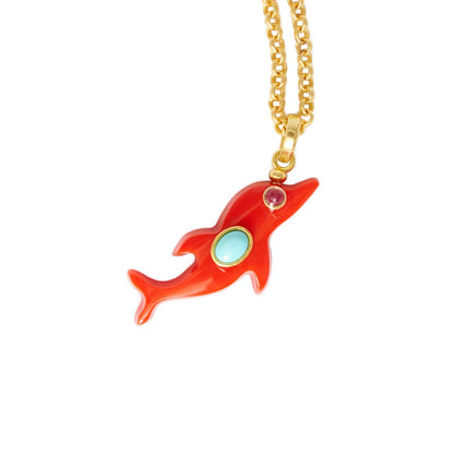 Necklace - Dolphin Synthetic Red