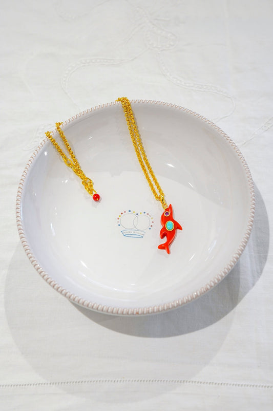 Necklace - Dolphin Synthetic Red
