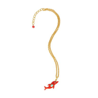 Necklace - Dolphin Synthetic Red