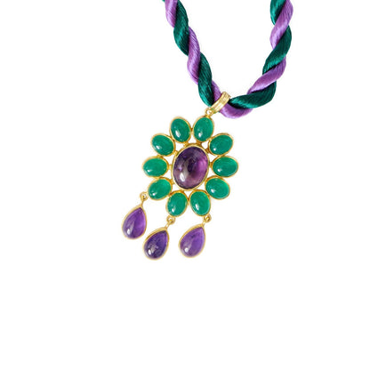 Necklace - Flower Power pendant with Amethyst and Green Onyx Stones