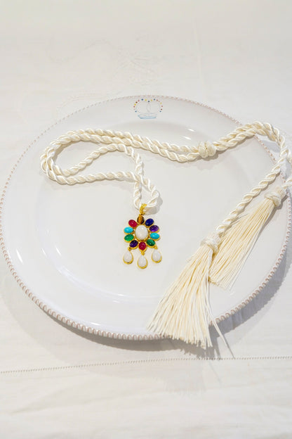 Necklace - Flower Power pendant with White Quartz Stone and Tutti Frutti Stones