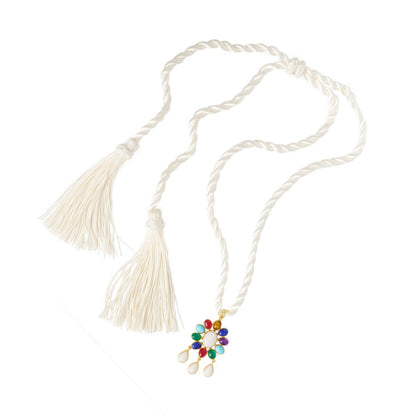 Necklace - Flower Power pendant with White Quartz Stone and Tutti Frutti Stones