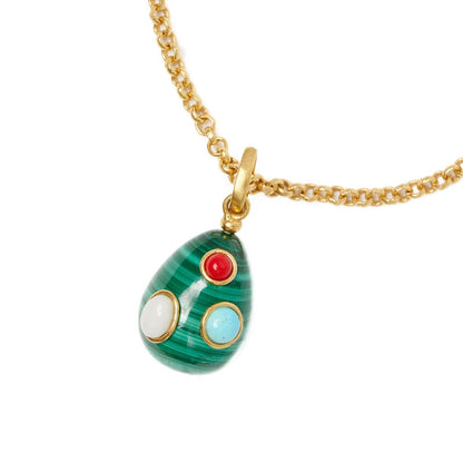 Necklace - Malachite Quartz Egg with Turquoise Quartz and Coral