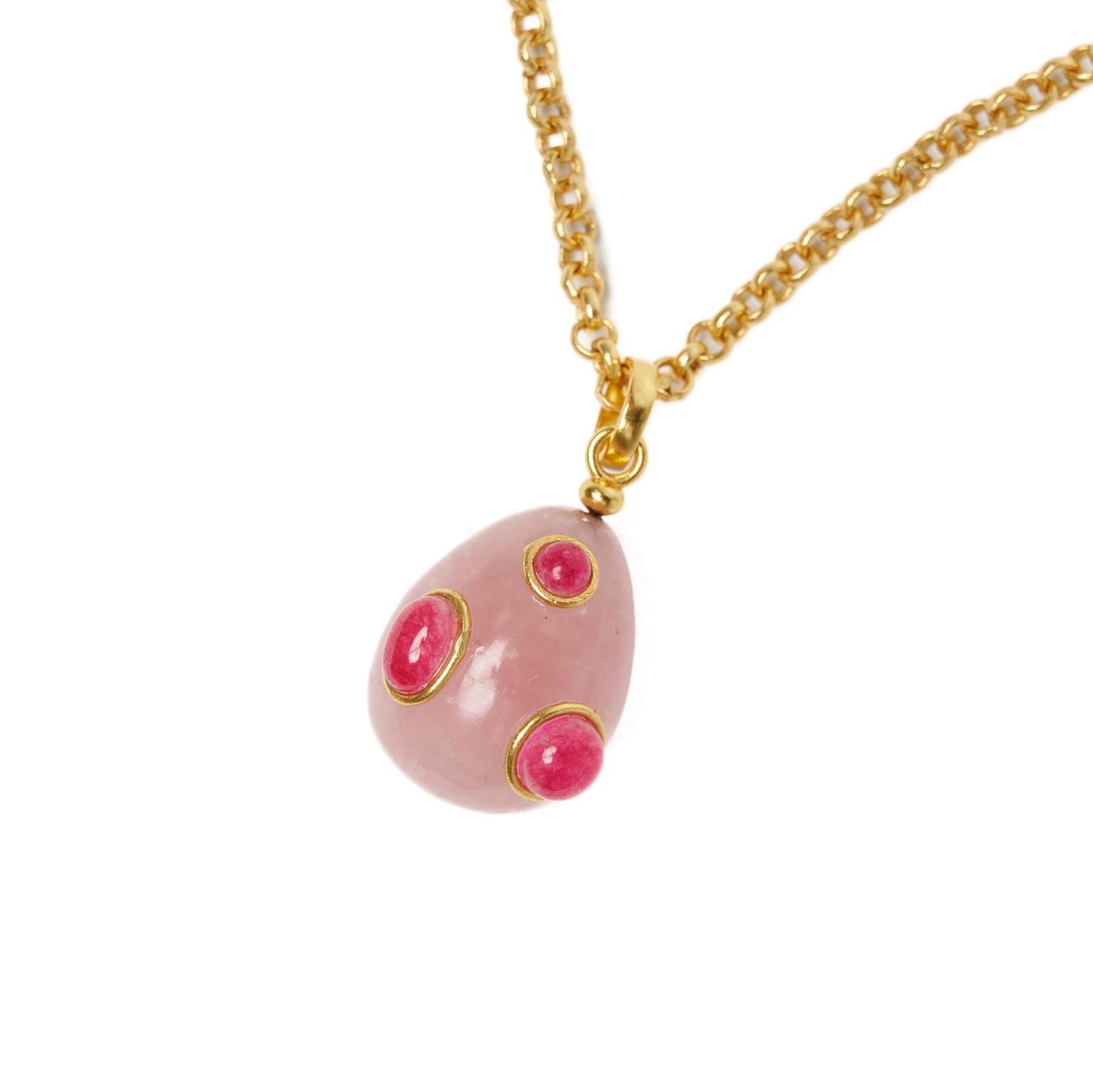 Necklace - Rose Quartz Egg with Turquoise, Pink Quartz