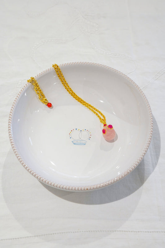Necklace - Rose Quartz Egg with Turquoise, Pink Quartz