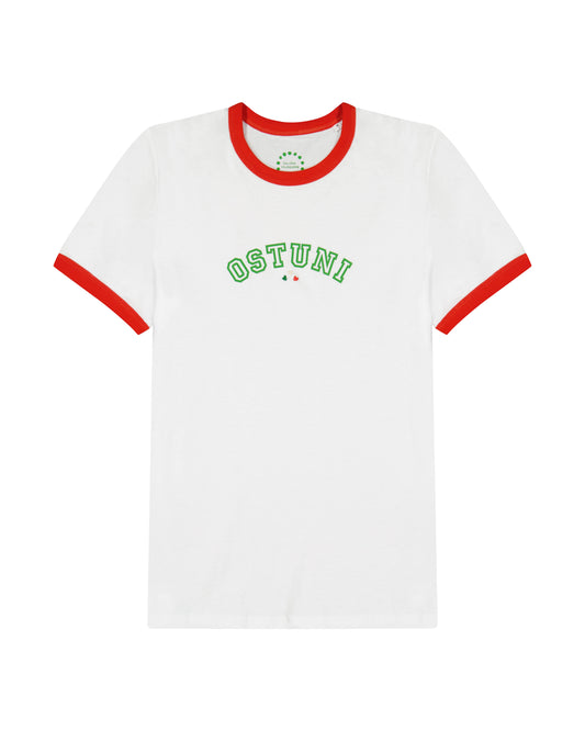 T-shirt - Ostuni Red Border Unisex With Hearts Embroidered