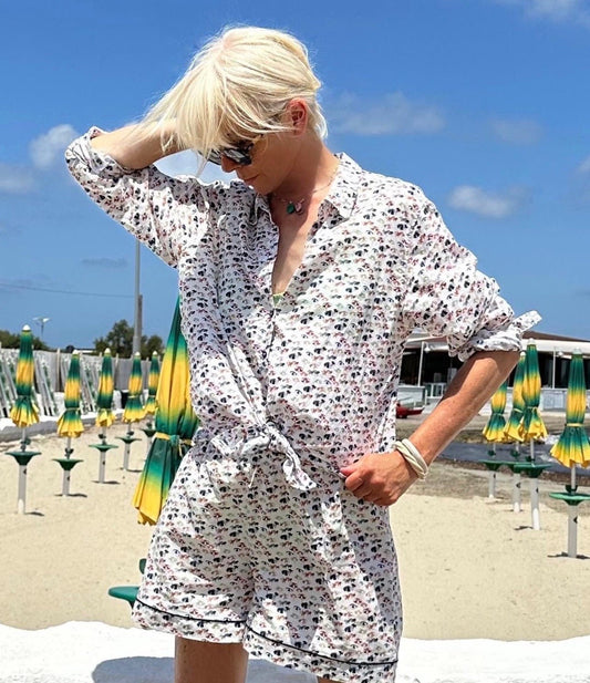 Pajamas Shorts Women - Short Ombrelloni print adorned with Lace