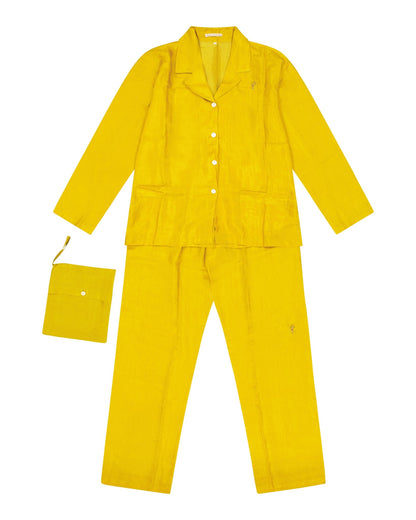Pajamas Women - Silk pajama Mustard Hand embroidered