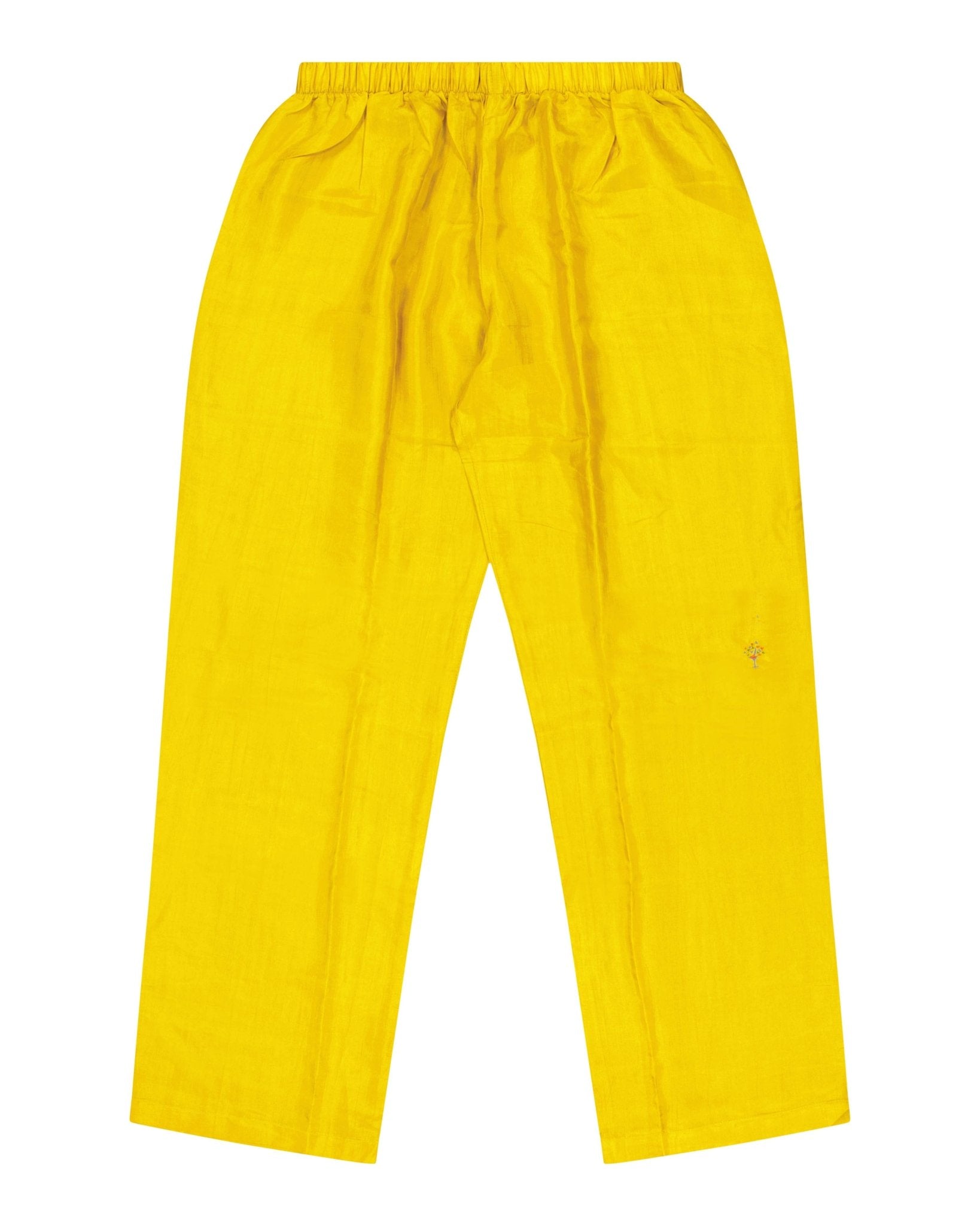 Pajamas Women - Silk pajama Mustard Hand embroidered