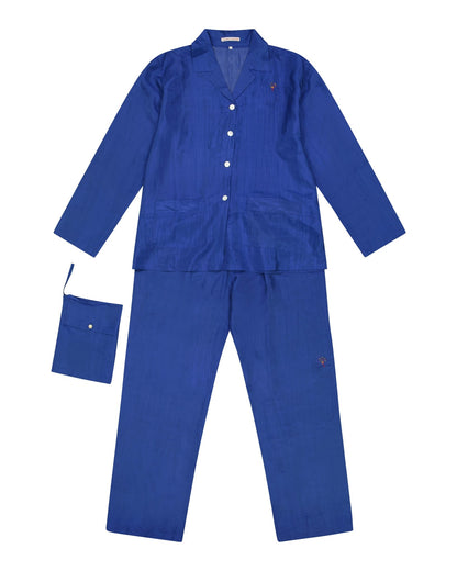 Pajamas Women - Silk pajama Night Blue hand embroidered
