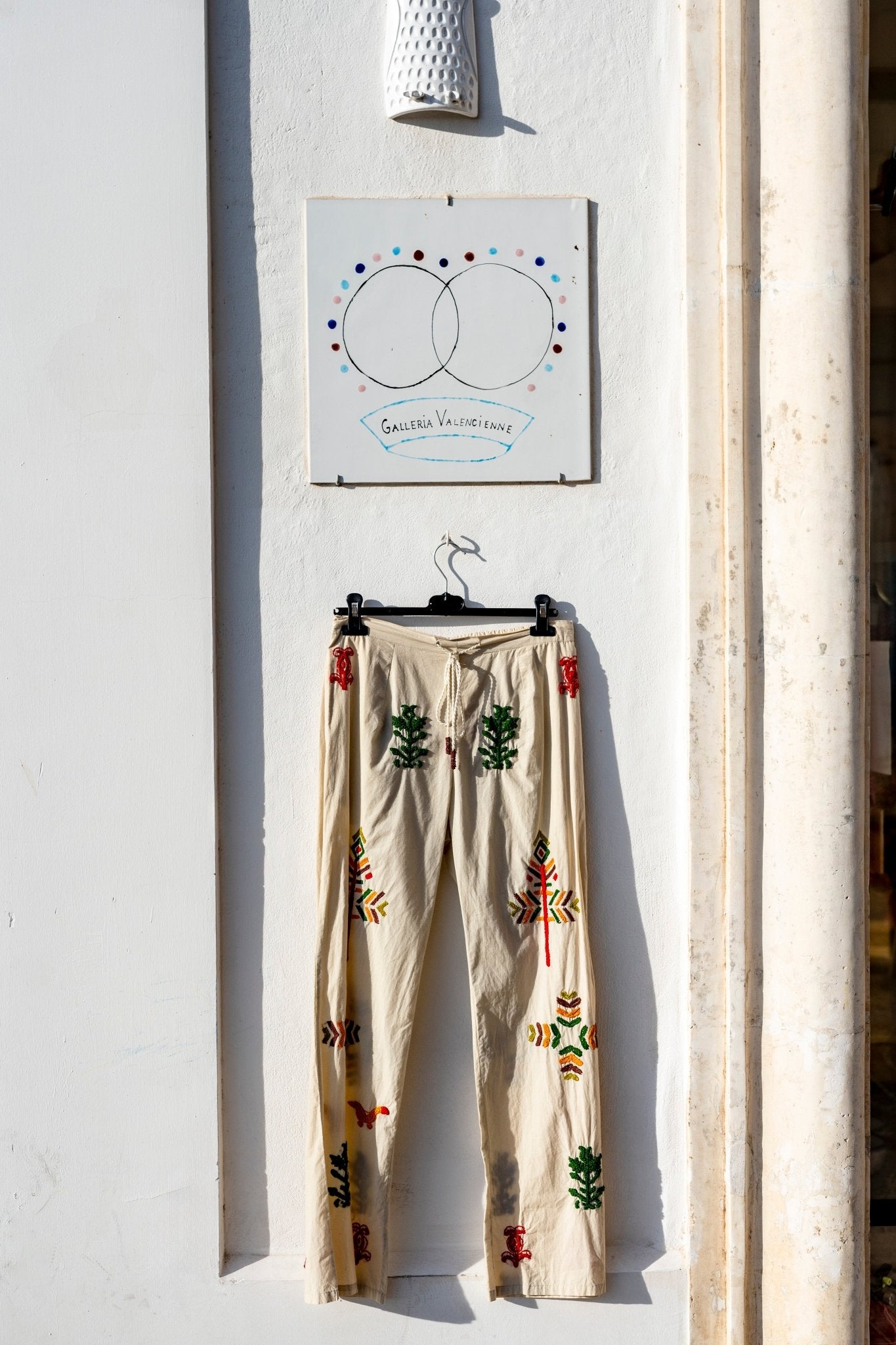 Pants Women - Light Grey Embroidery Multicolor