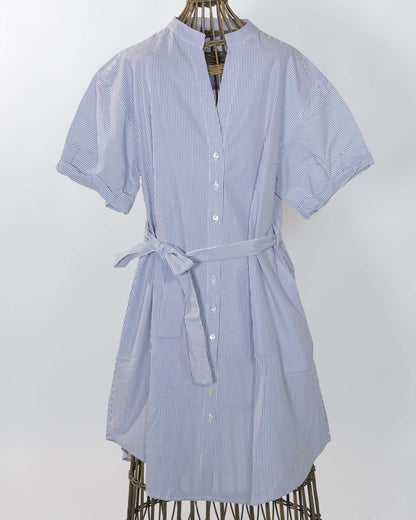 Dress - Gina Dress BLue & white thin Lines