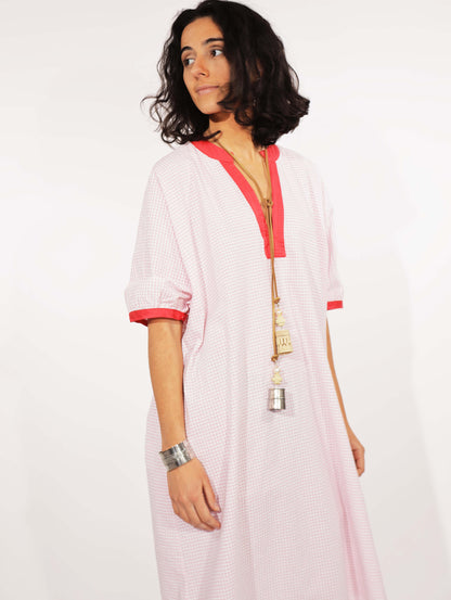 Dress - Romy Pink Gingham Dress With Lace And Red Armholes