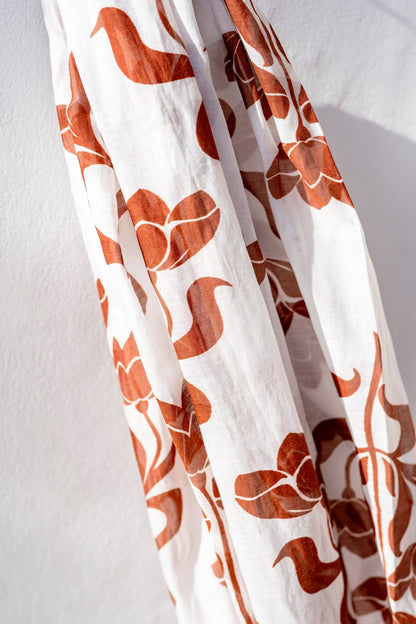 Scarf - Cotton Scarf White and Terracota