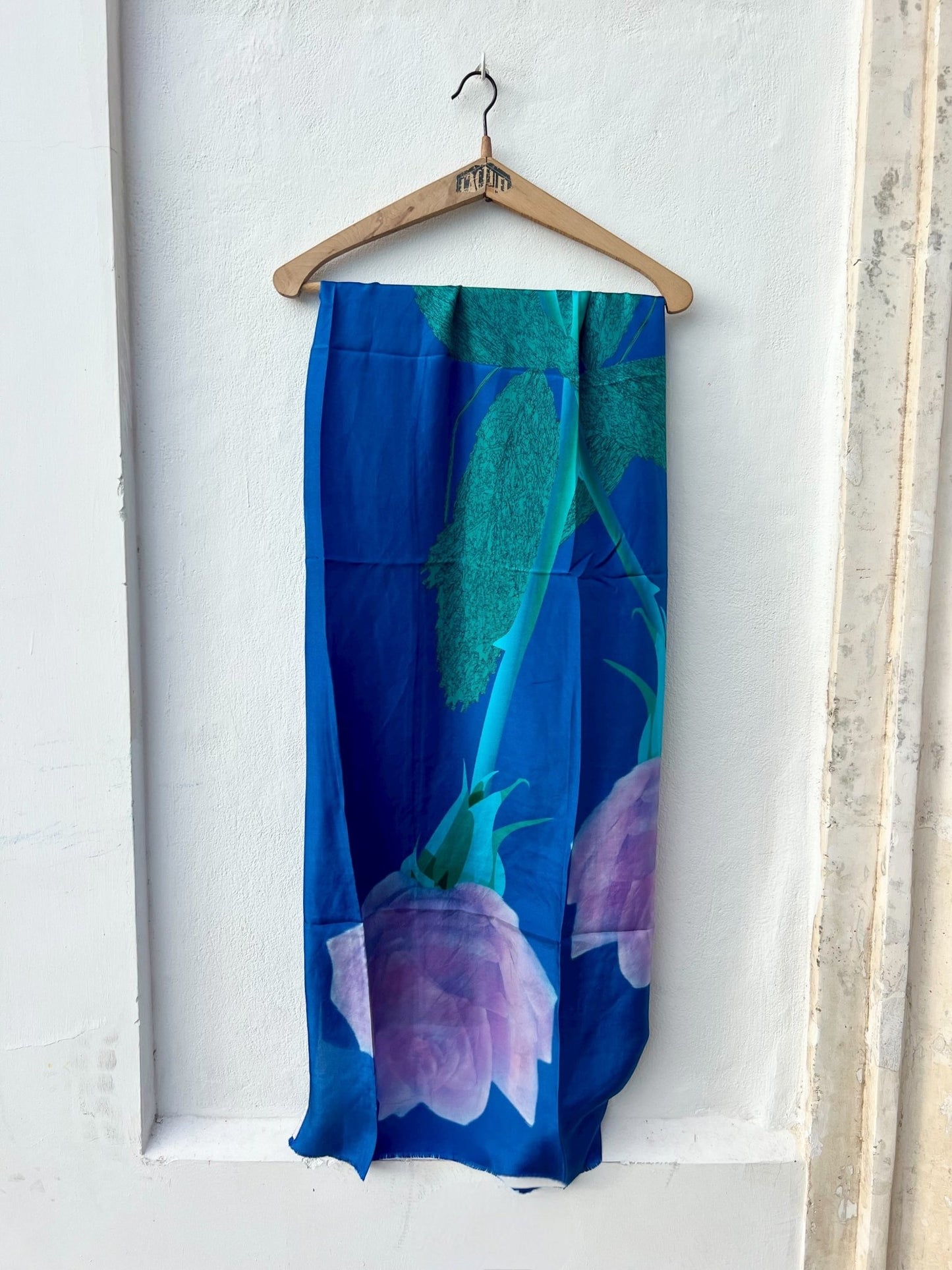 Scarf - Silk Scarf Blue Flower