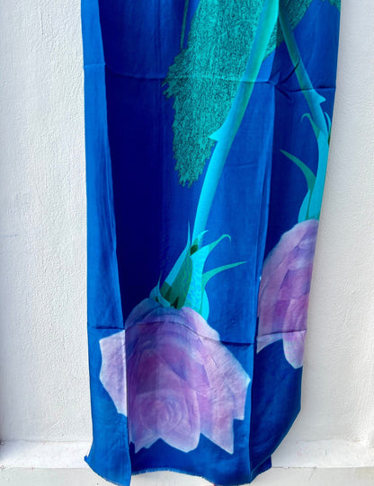 Scarf - Silk Scarf Blue Flower