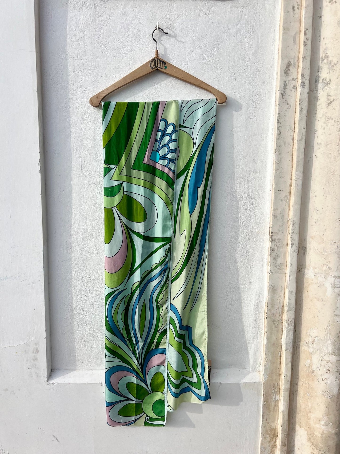 Scarf - Silk Scarf Green Blue Pink Flower