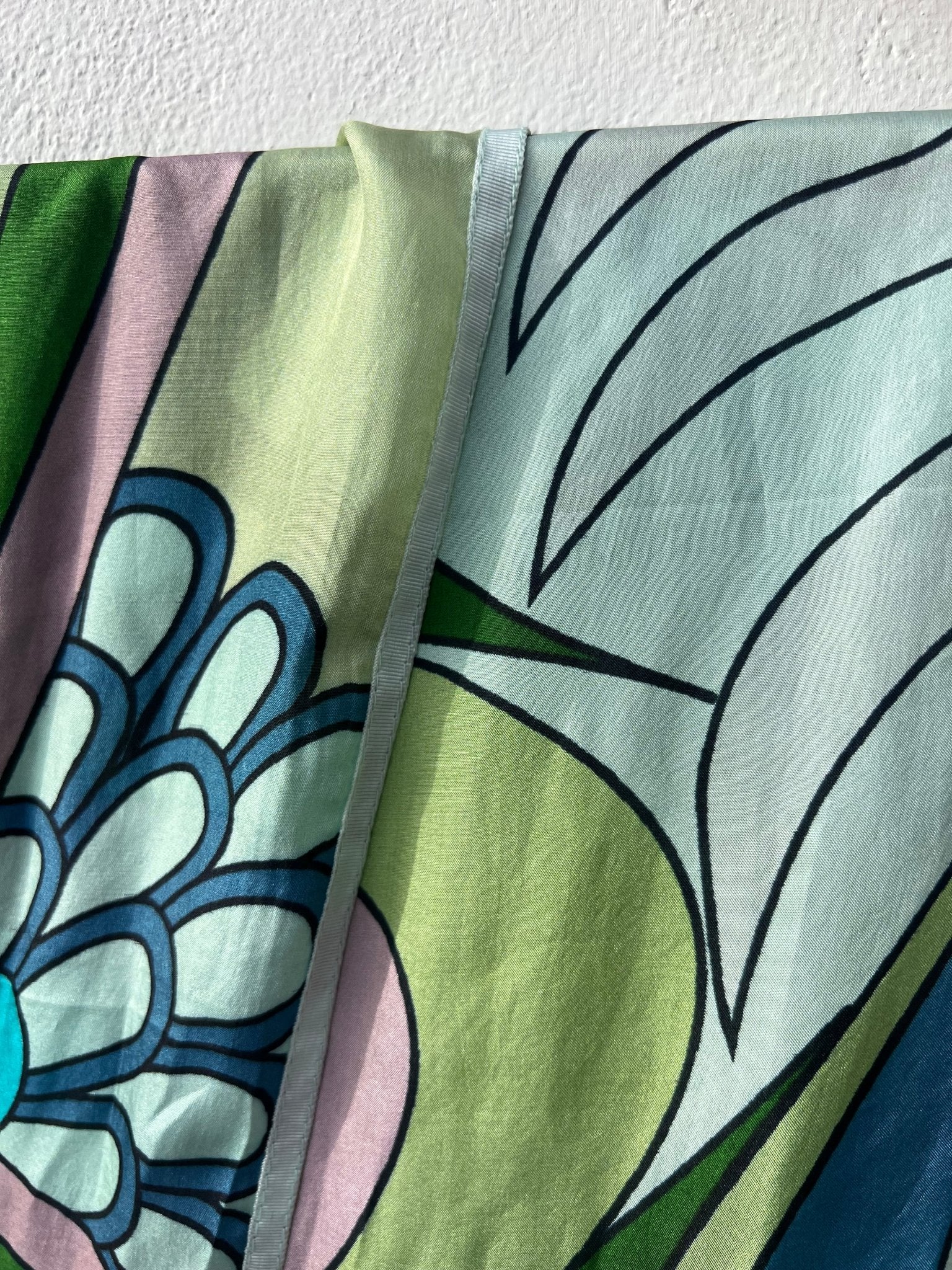 Scarf - Silk Scarf Green Blue Pink Flower