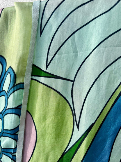Scarf - Silk Scarf Green Blue Pink Flower