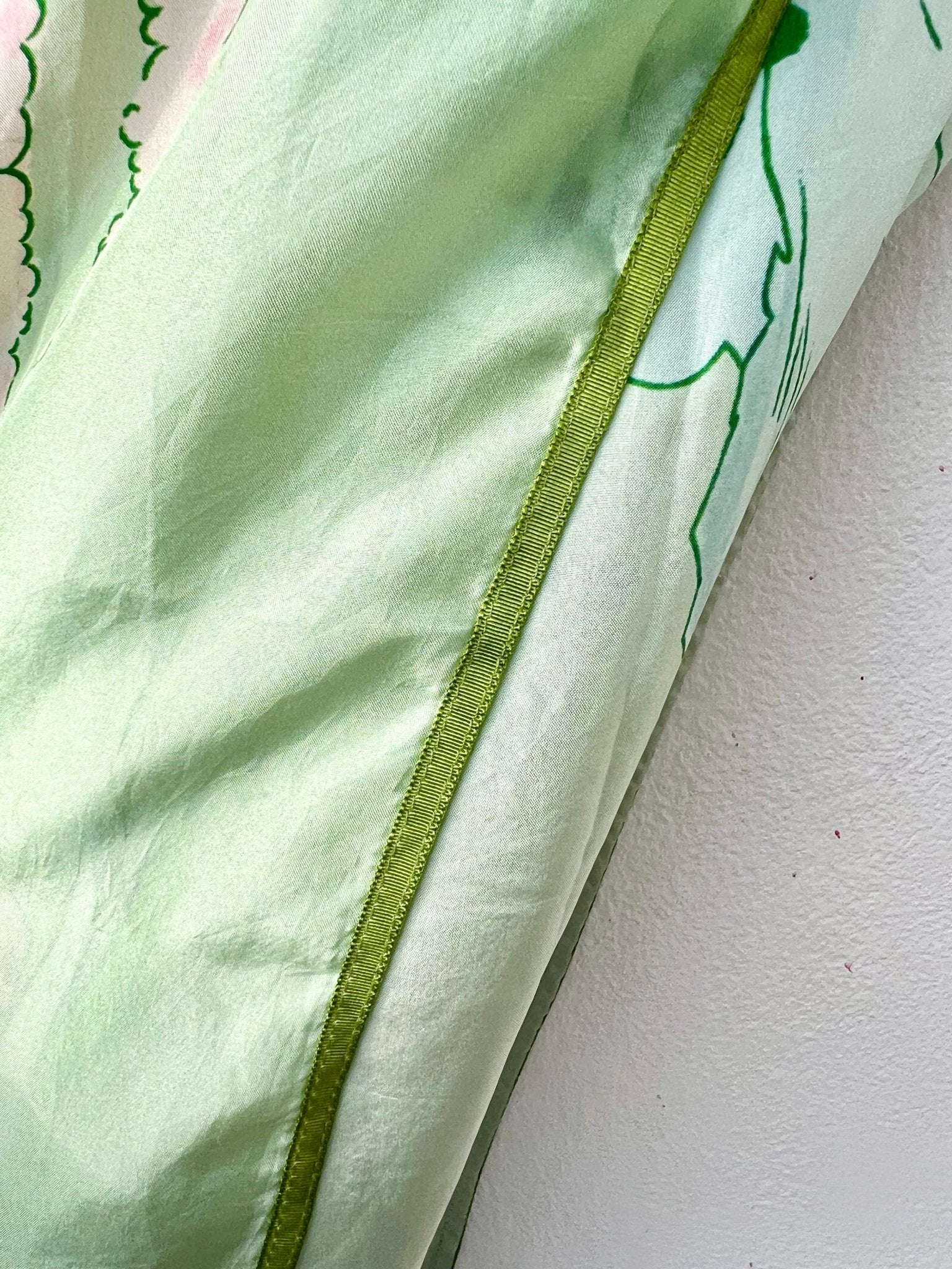 Scarf - Silk Scarf Green Pink Flower