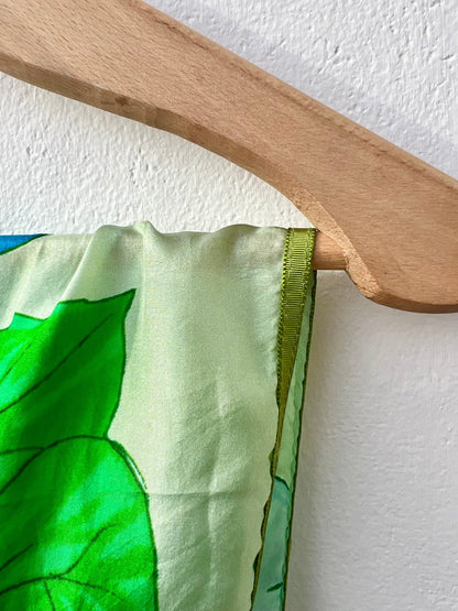 Scarf - Silk Scarf Green Pink Flower