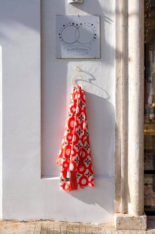 Scarf - Silk Scarf White and Red