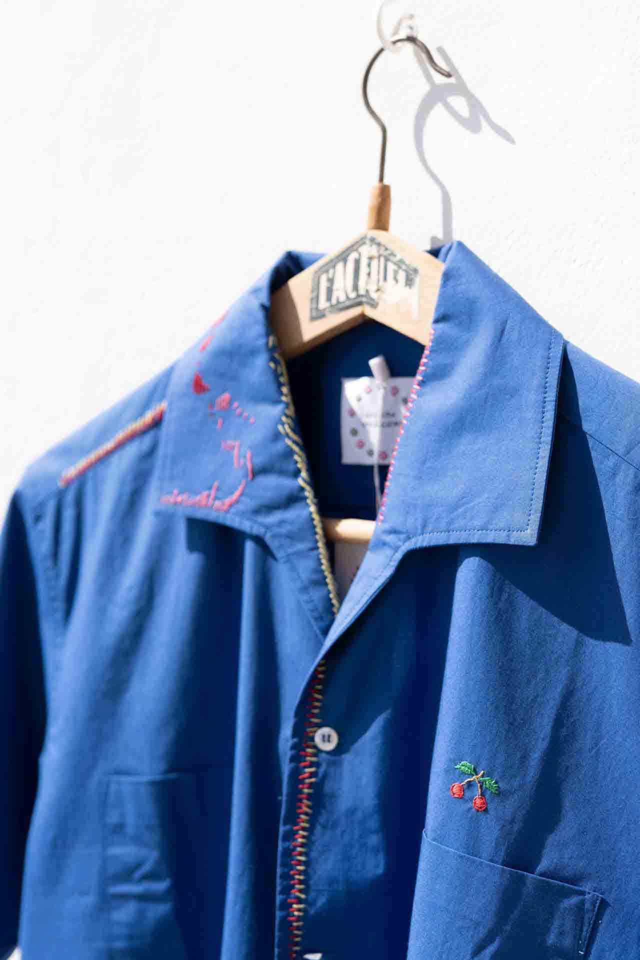 Shirt Men - Cuban Collar Embroidery Shirt Total Eclipse